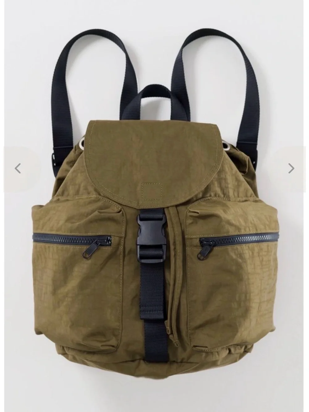Baggu Olive Green Nylon Backpack with Front Pockets